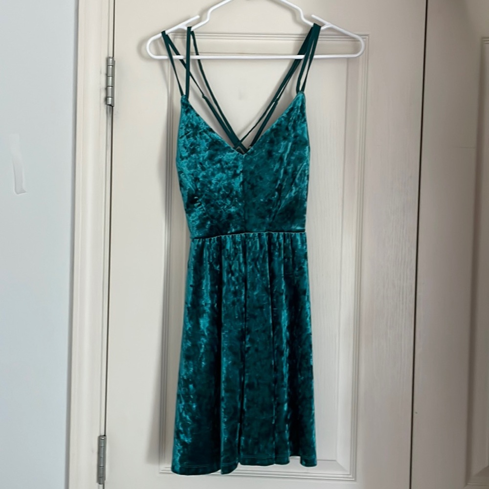Forever 21 Velvet Deep Green Mini Dress